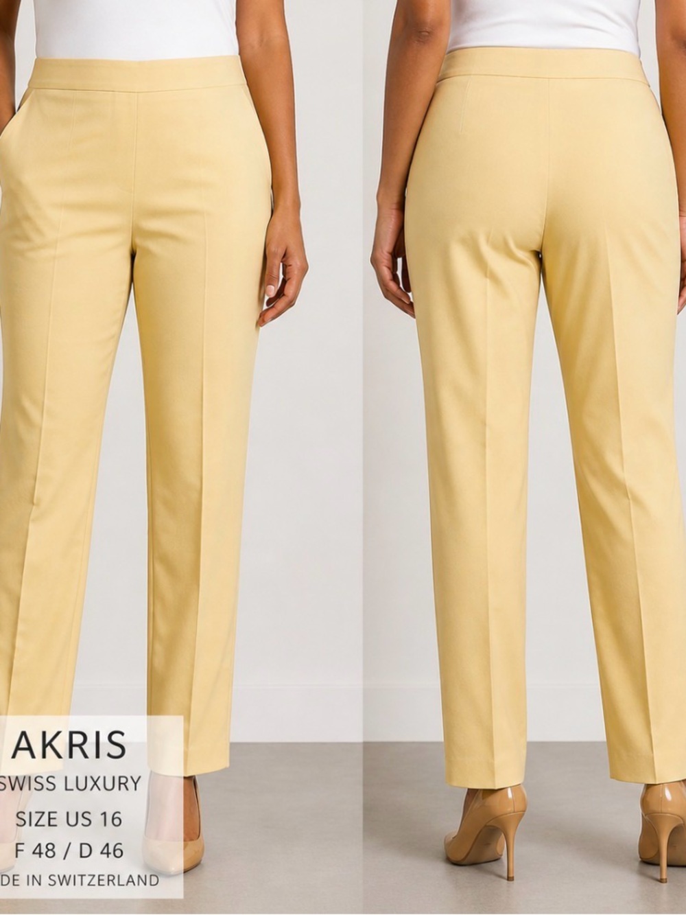 Akris Women's Yellow Straight-Leg Pants Size 16 waist 20’ inseam 29